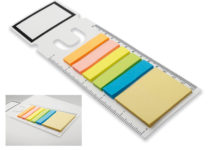 Plastová záložka s funkcí pravítka s barevnými lepicími papírky
