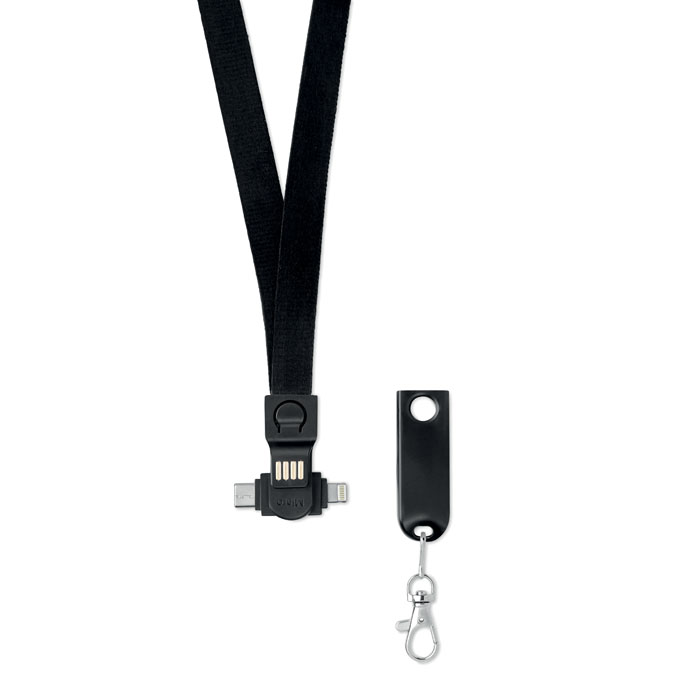 Šnůřka na krk s nabíjecím kabelem USB-A a Micro-B (2v1) a typem C