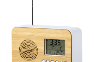 Stolní rádio s hodinami z bambusu